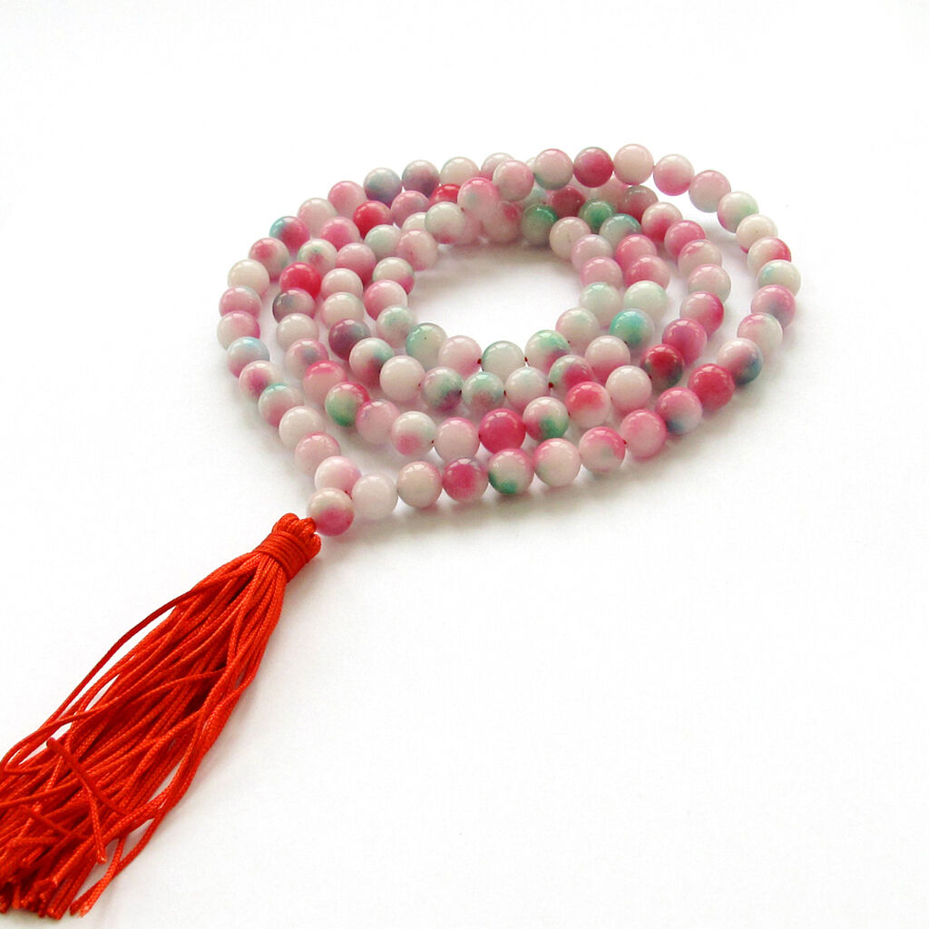 Pink Green Gem Tibet Buddhist Prayer Beads Mala Necklace--108Beads--8mm