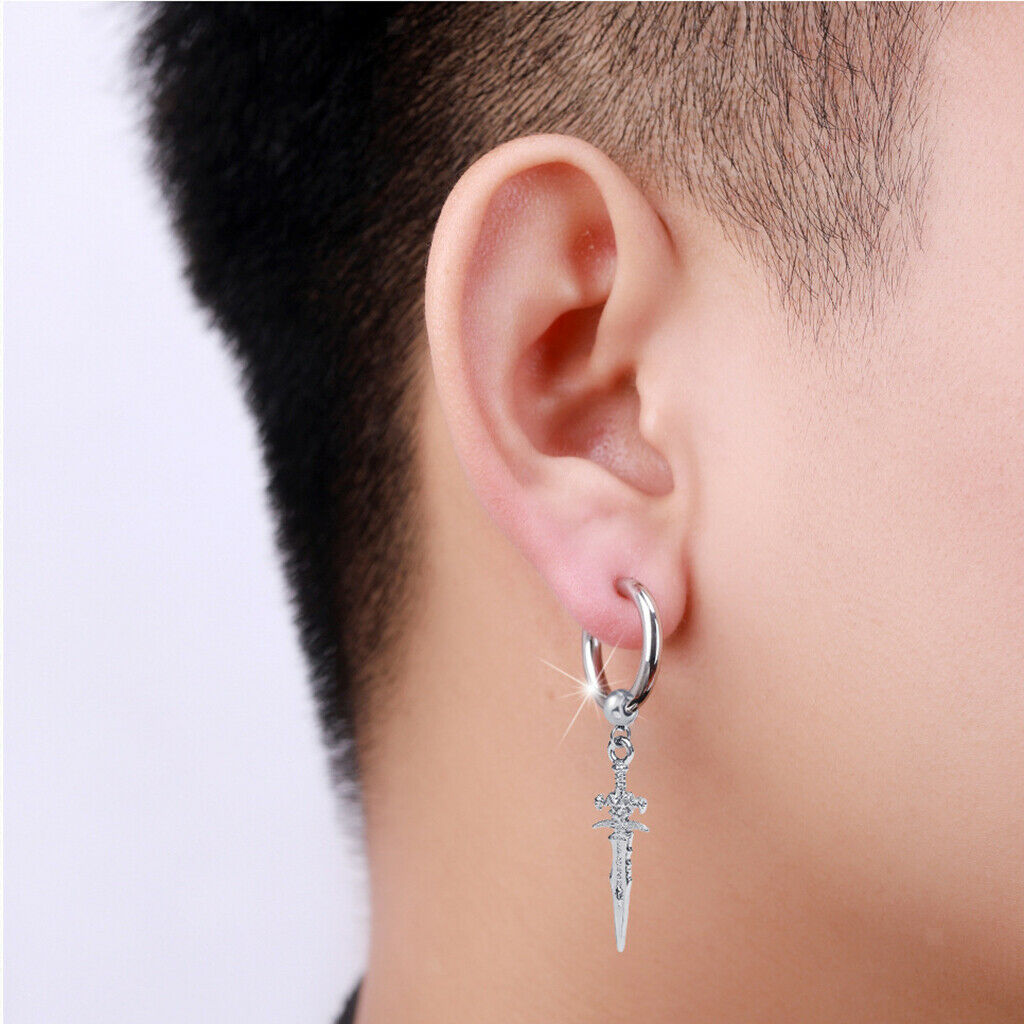 4pcs Stainless Steel Modern Long Dangle Earclips Spike Huggie Men & Women
