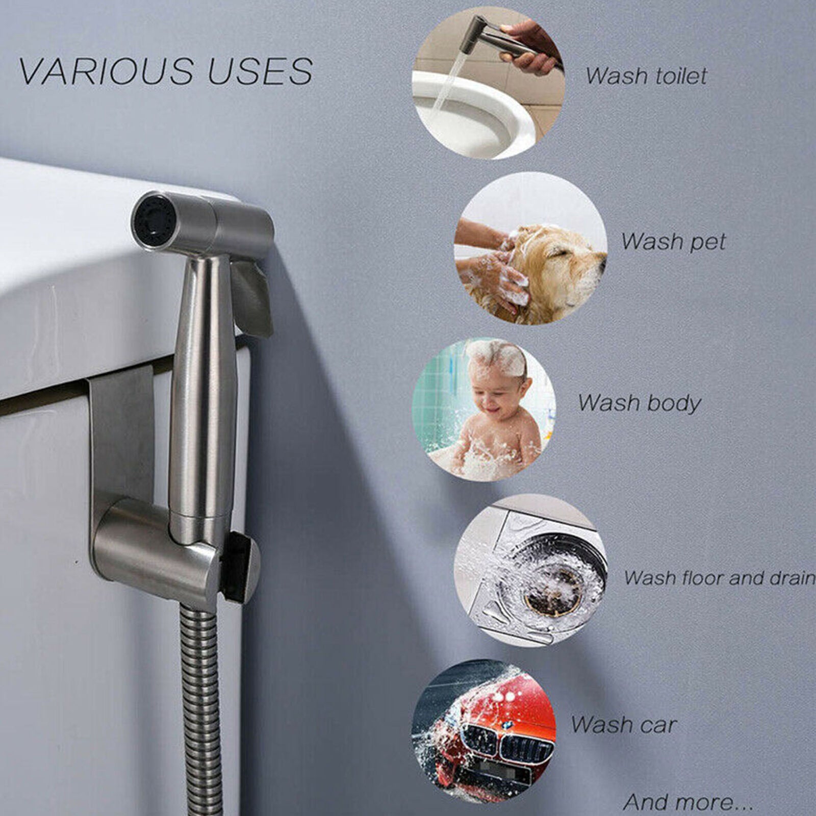 Shower Head Douche Bidet Toilet Spray Hand Held Hose Clean Sprayer Kit Chrome