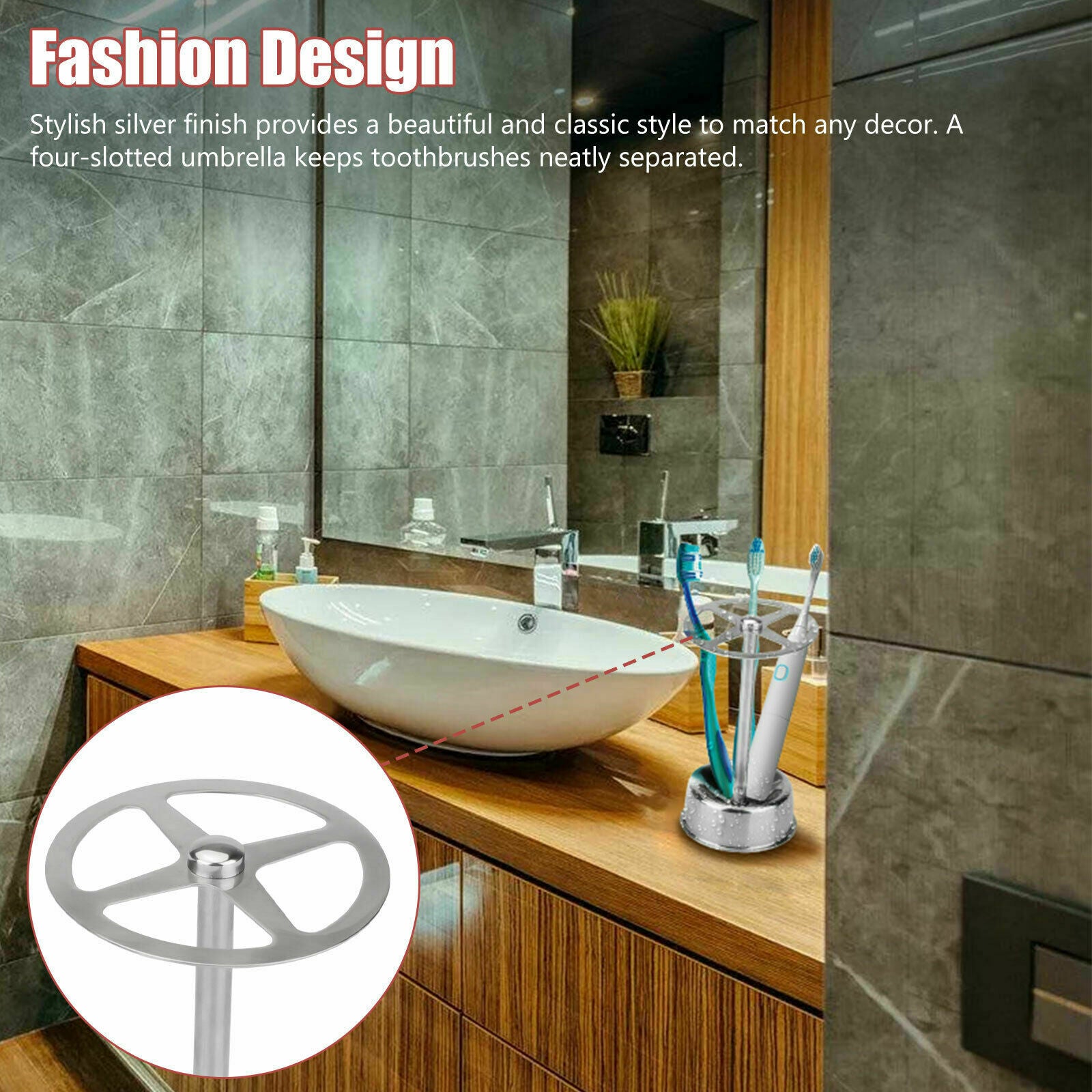 Stainless Steel Toothbrush Stand Toothpaste Holder Bathroom Organizer Freestand