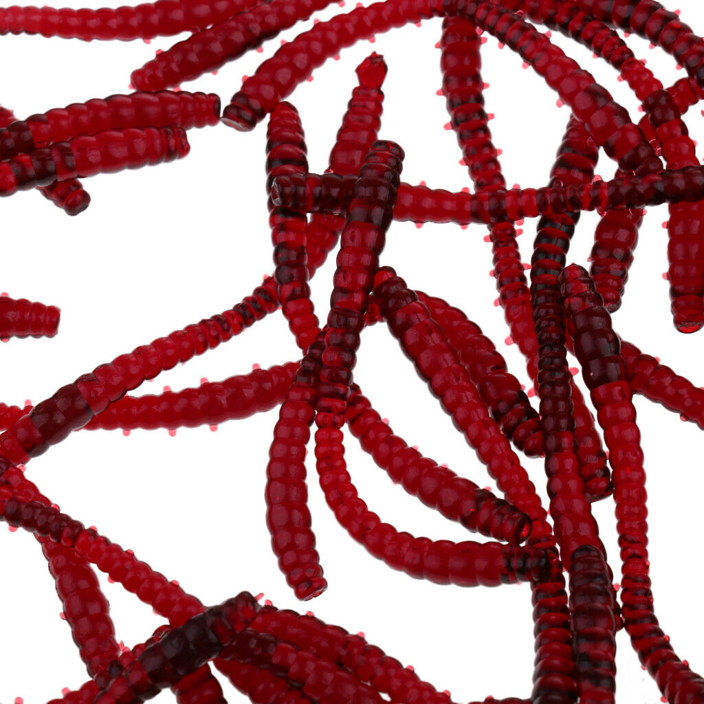 100Pcs Soft Earthworm Fishing Bait Worm Lures Hooks Baits Red