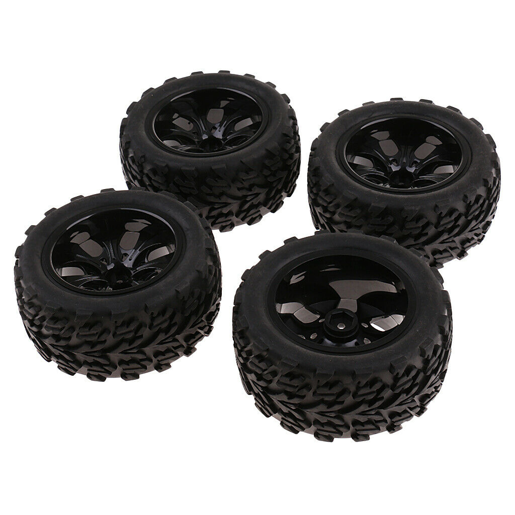2 Set 12mm Wheel Hubs & Tires for 1/10 RC Car Monster Truck And Other Wheel