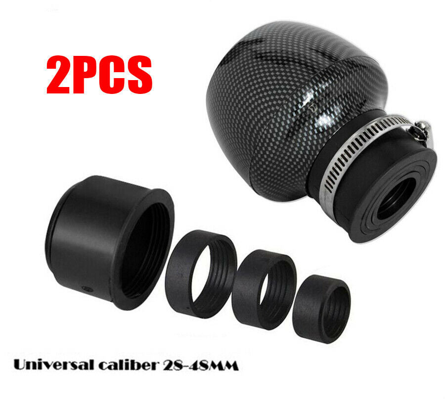2x Straight Motorcycle Air Intake Filter Pod 28-48mm w/ Clamp Carbon Fiber Look