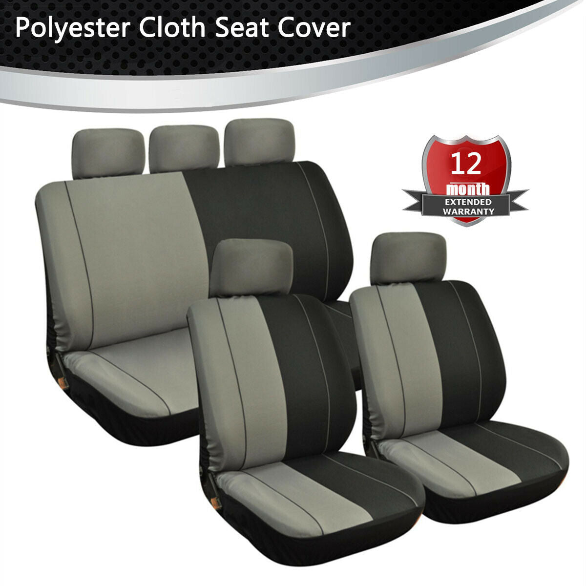 Polyester Cloth Car Seat Covers For Auto (Black & Grey) Full Surrounded 5-seat