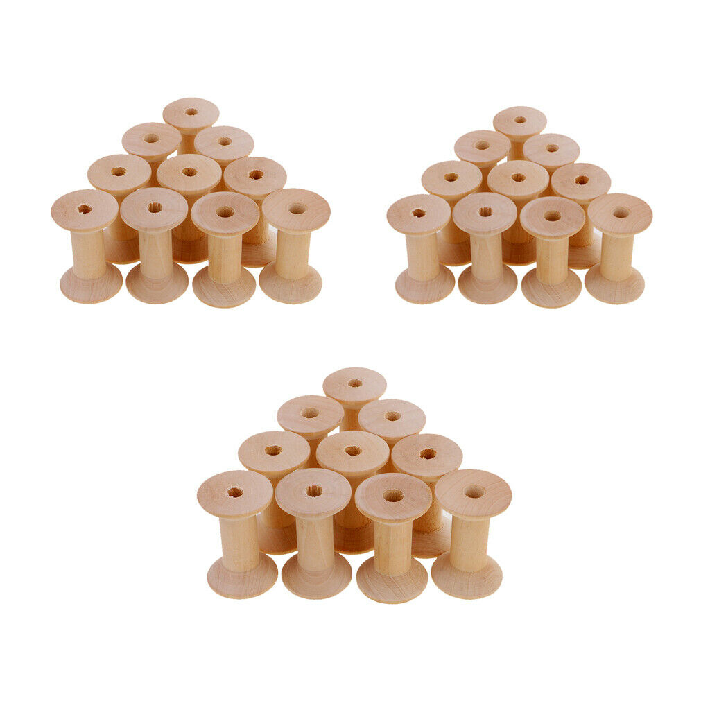 30Pcs Natural Wooden Empty Thread Spools DIY