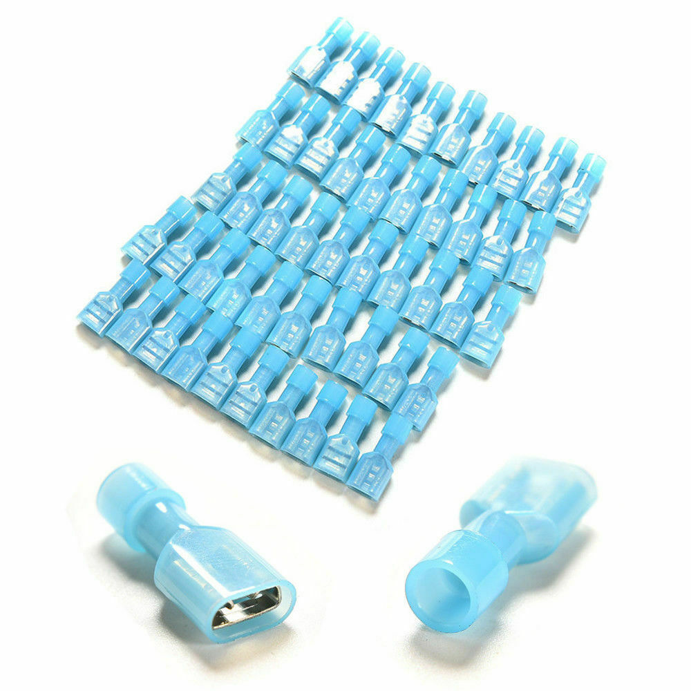 50pcs Blue 16-14AWG Fully Insulated Nylon Female Spade Crimp Connector Terminals