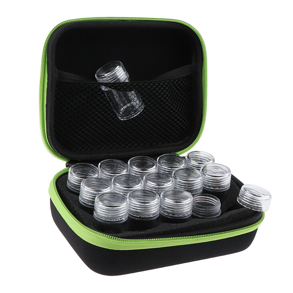 Essential Oil Storage Bag Travel Case Holder Organizer+15Pcs Bottle Green