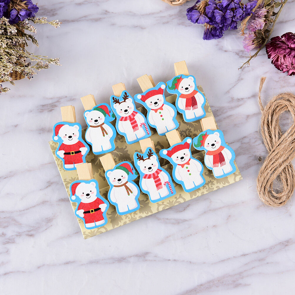 10PCS/Set Christmas Bear Wood Clips Photo Paper Pegs Clothespin Craft Deco.l8