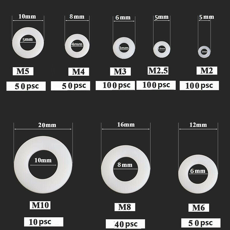500x Nylon Washers Plastic Round Flat Washers White M2 M2.5 M3 M4 M5 M6 M8 HN US