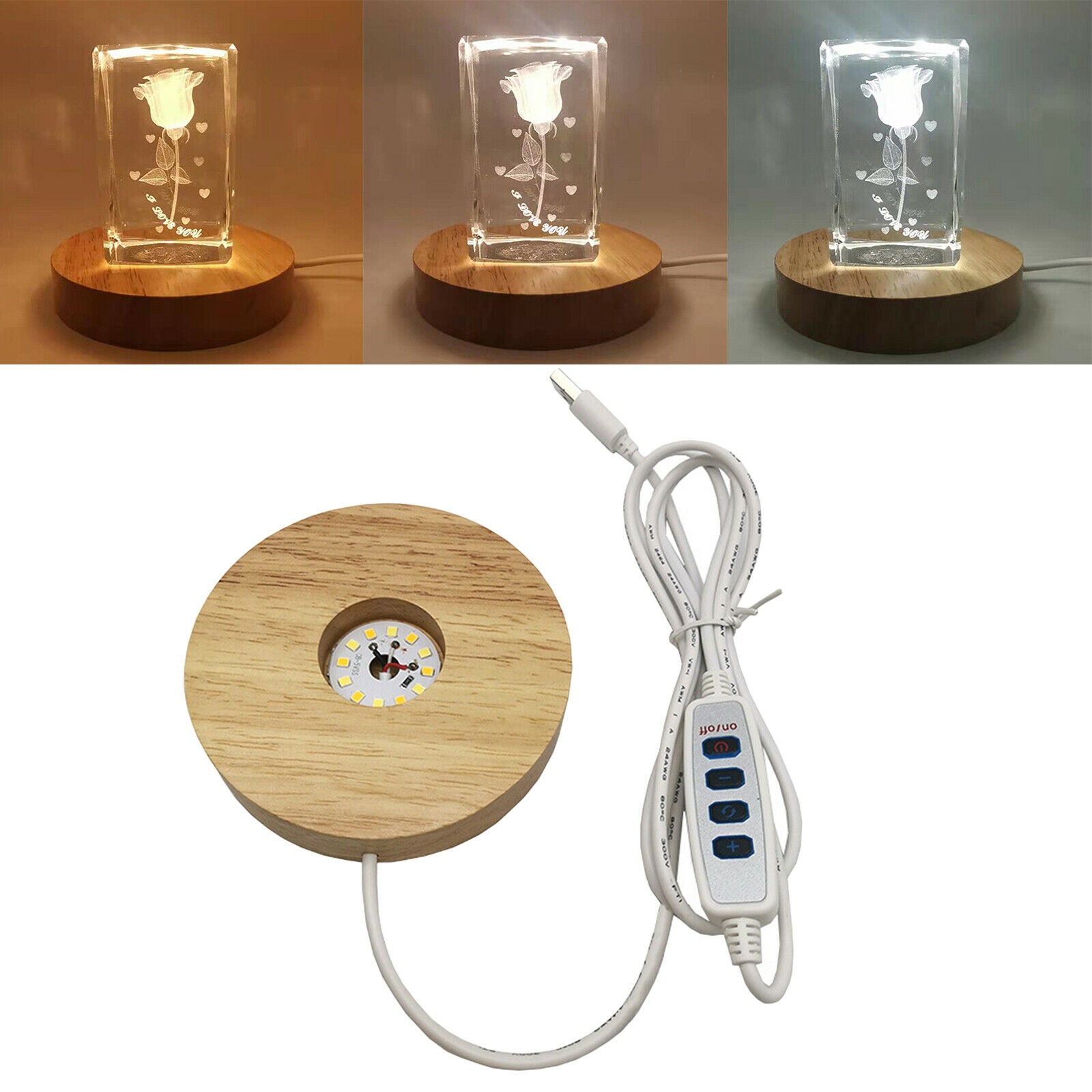 3 Colors Adjustable Wooden LED Light Display Base Stand for Crystal Ball