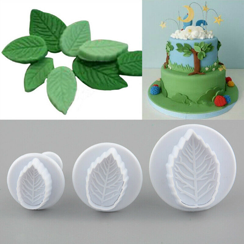 3Pcs/Set Rose Leaf Leaves Plunger Cutter Cake Fondant Decorating Sugarcra.l8