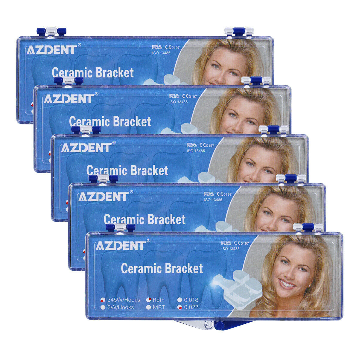 50 X AZDENT Dental Orthodontic Ceramic Bracket Braces Roth 0.022 Hooks 3 4 5
