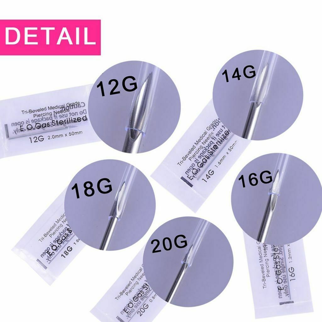 100x Mix Steel Tattoo Body Piercing Needle  12G 14G 16G 18G 20G