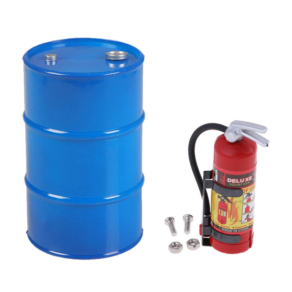 2Pcs Metal Oil Drum Fire Extinguisher Tool for 1/10 RC Crawler Car Accessory
