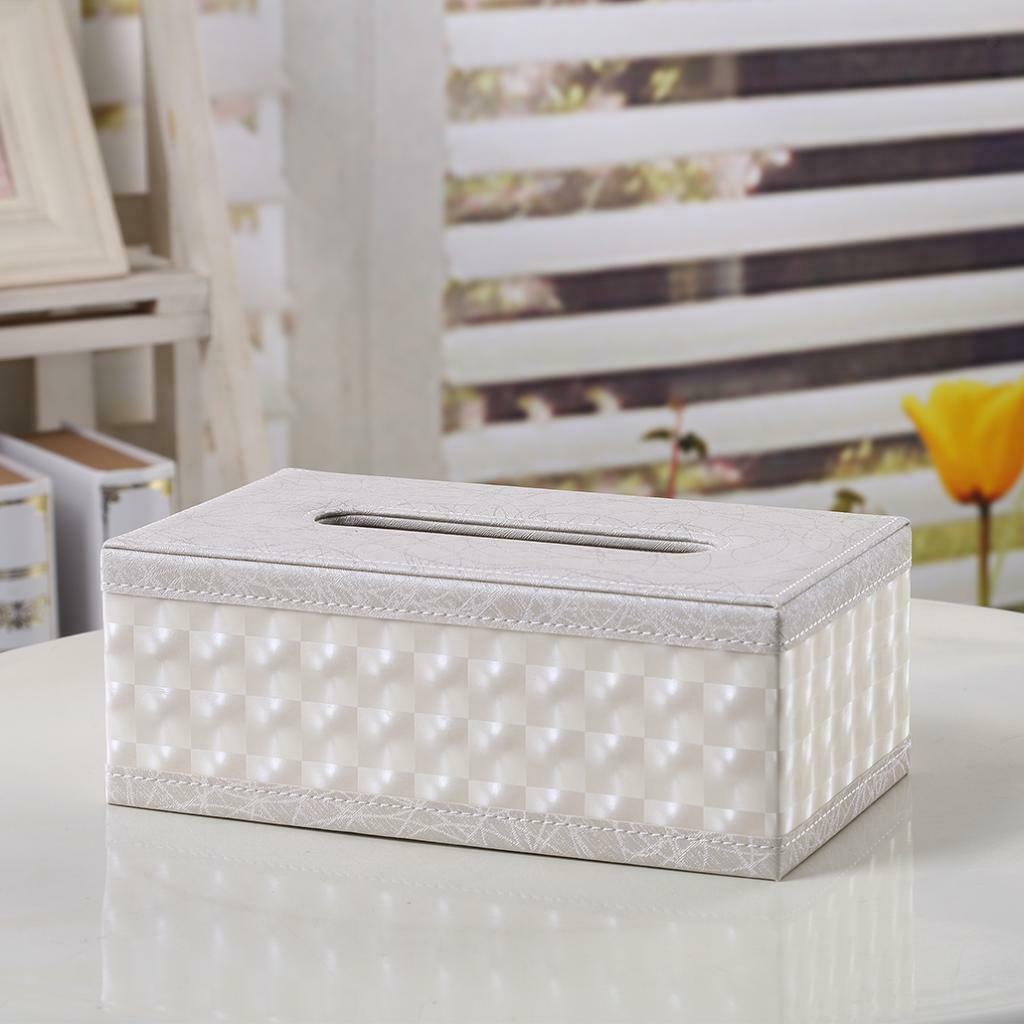 Decorative White Grid Leather Napkin Holder Shatterproof Tissue Box Kitchen