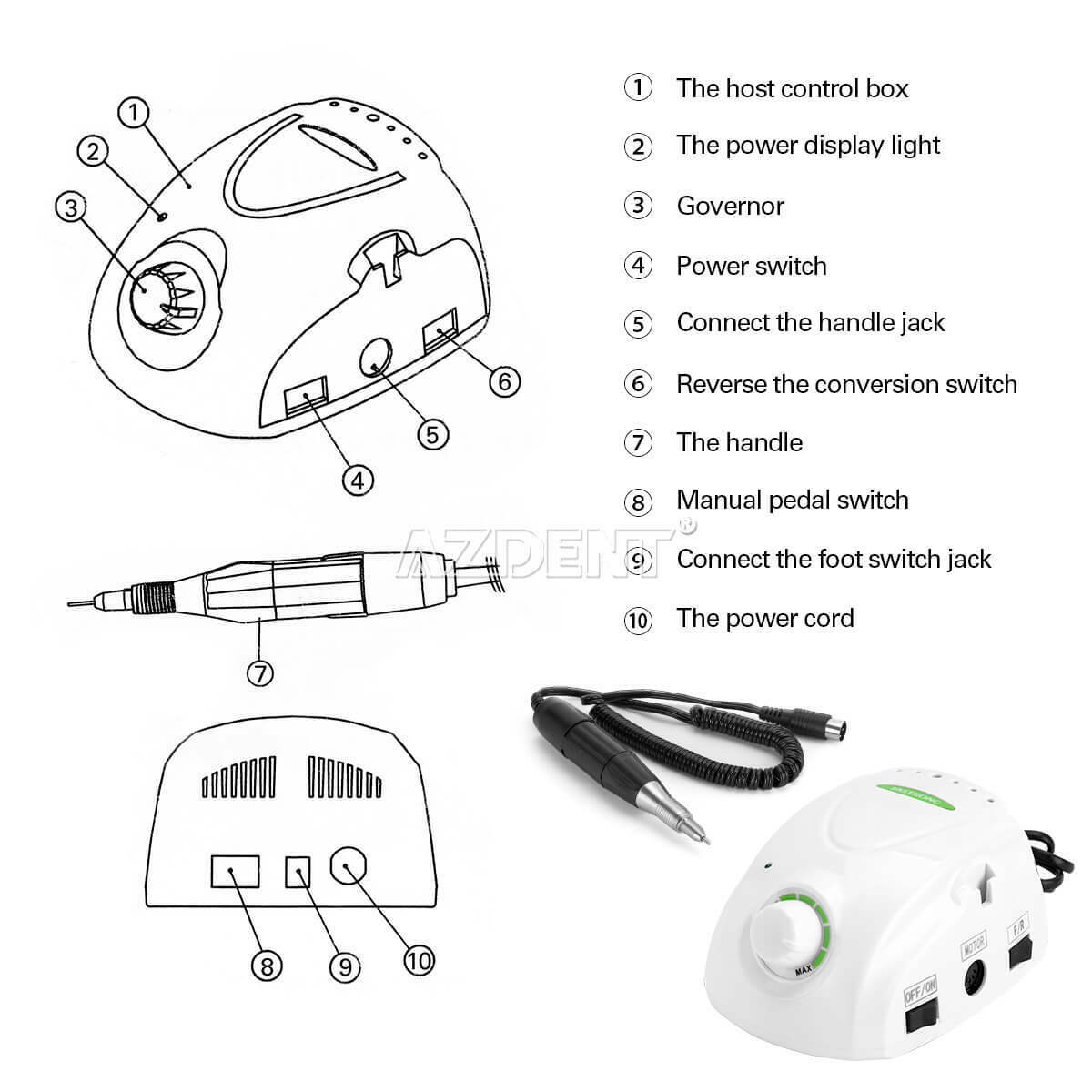 45W Dental Marathon Polishing Machine Electric Nail Drill Micro Motor Grinding
