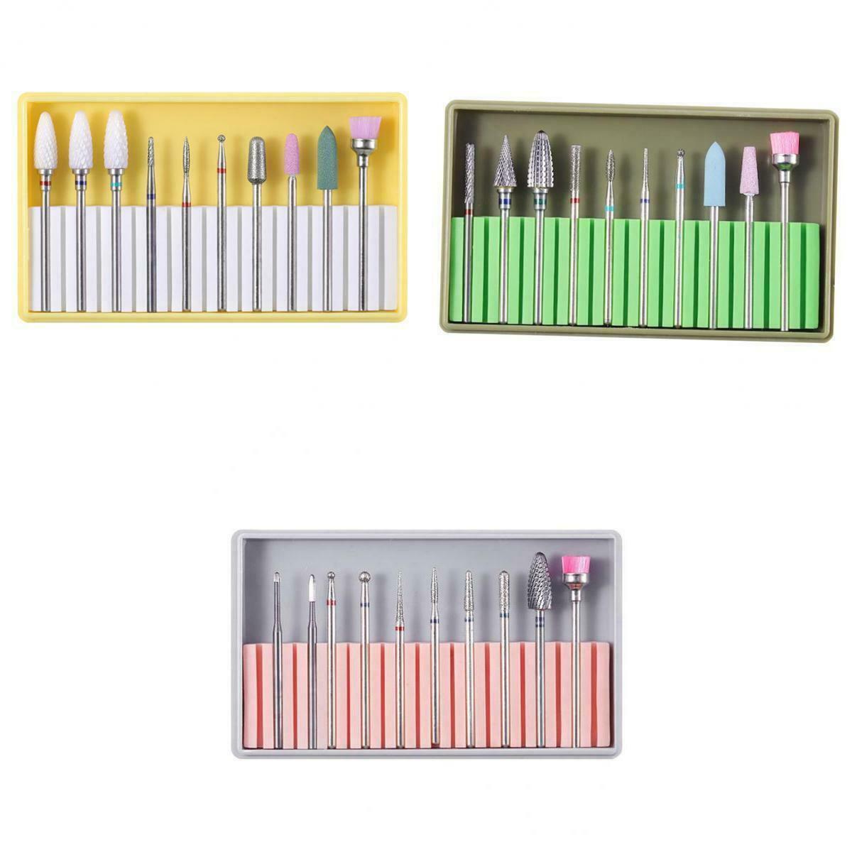 3 Set Ceramic Nail Drill Bits Grinding Polishing Head Cleaning Brush