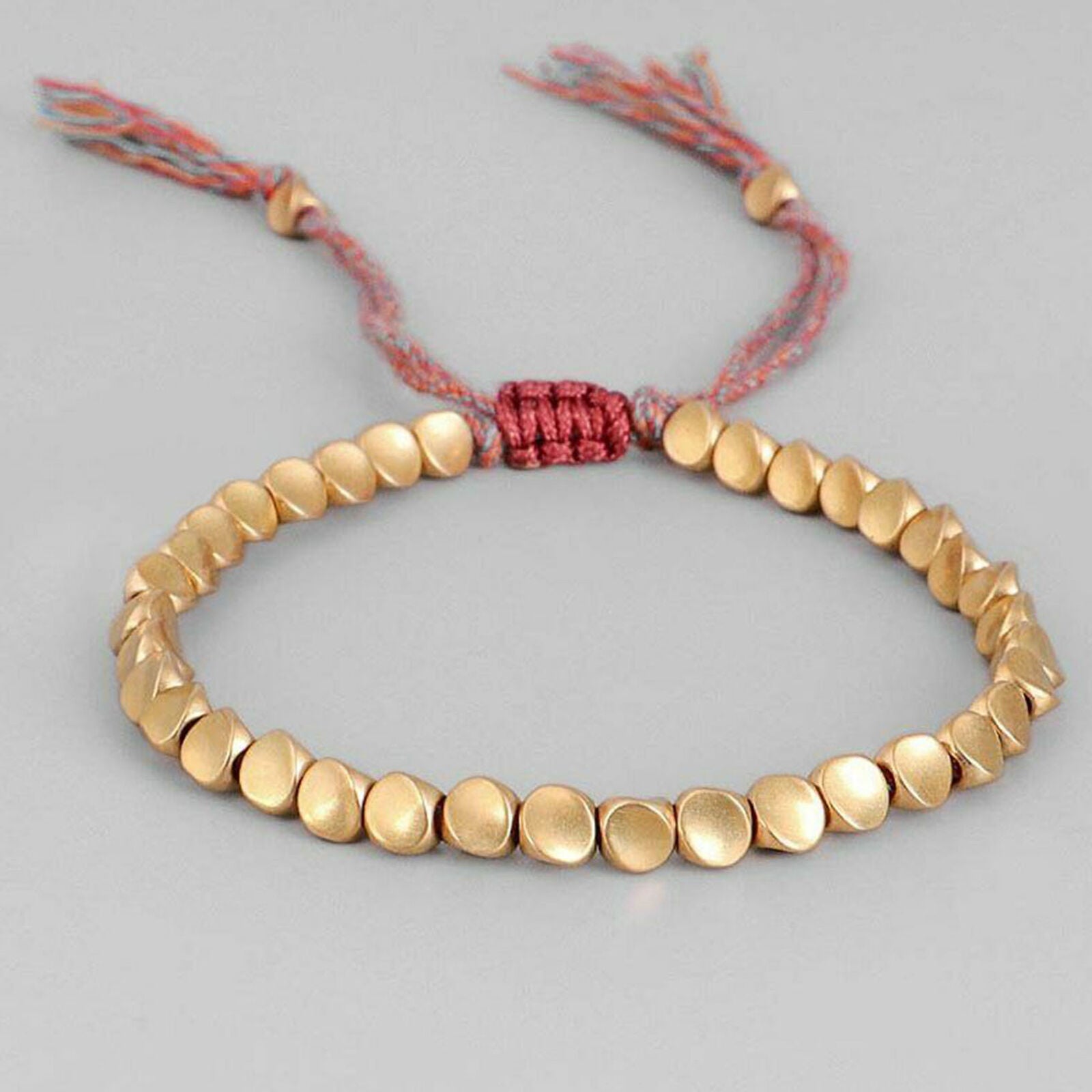 Handmade Tibetan Buddhist Braided Cotton Copper Beads Red Lucky Rope Bracelet