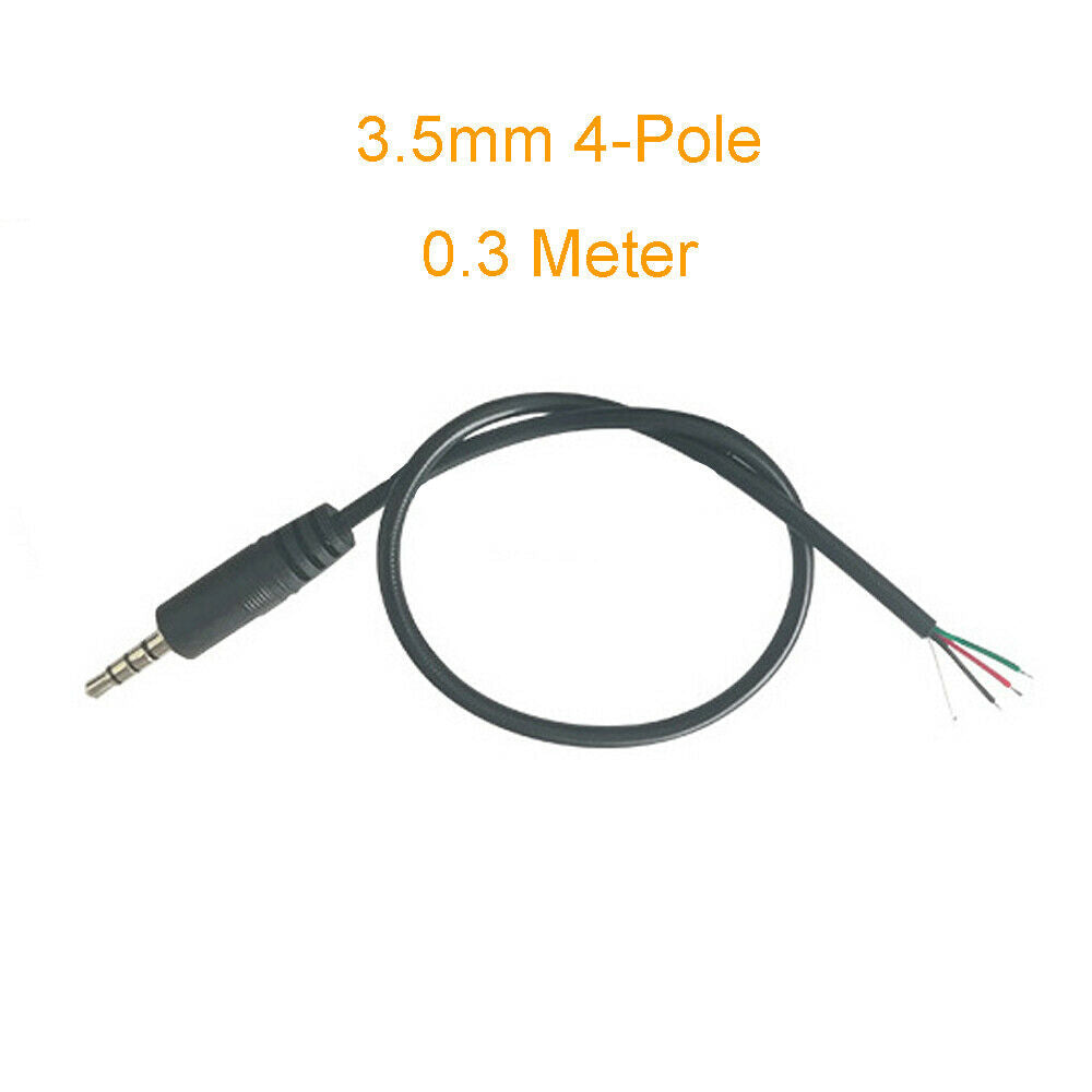 10pcs 30cm 1Ft 4 Pole Stereo Audio Aux Cord 3.5mm Plug 4 Wire DIY Pigtail Cable