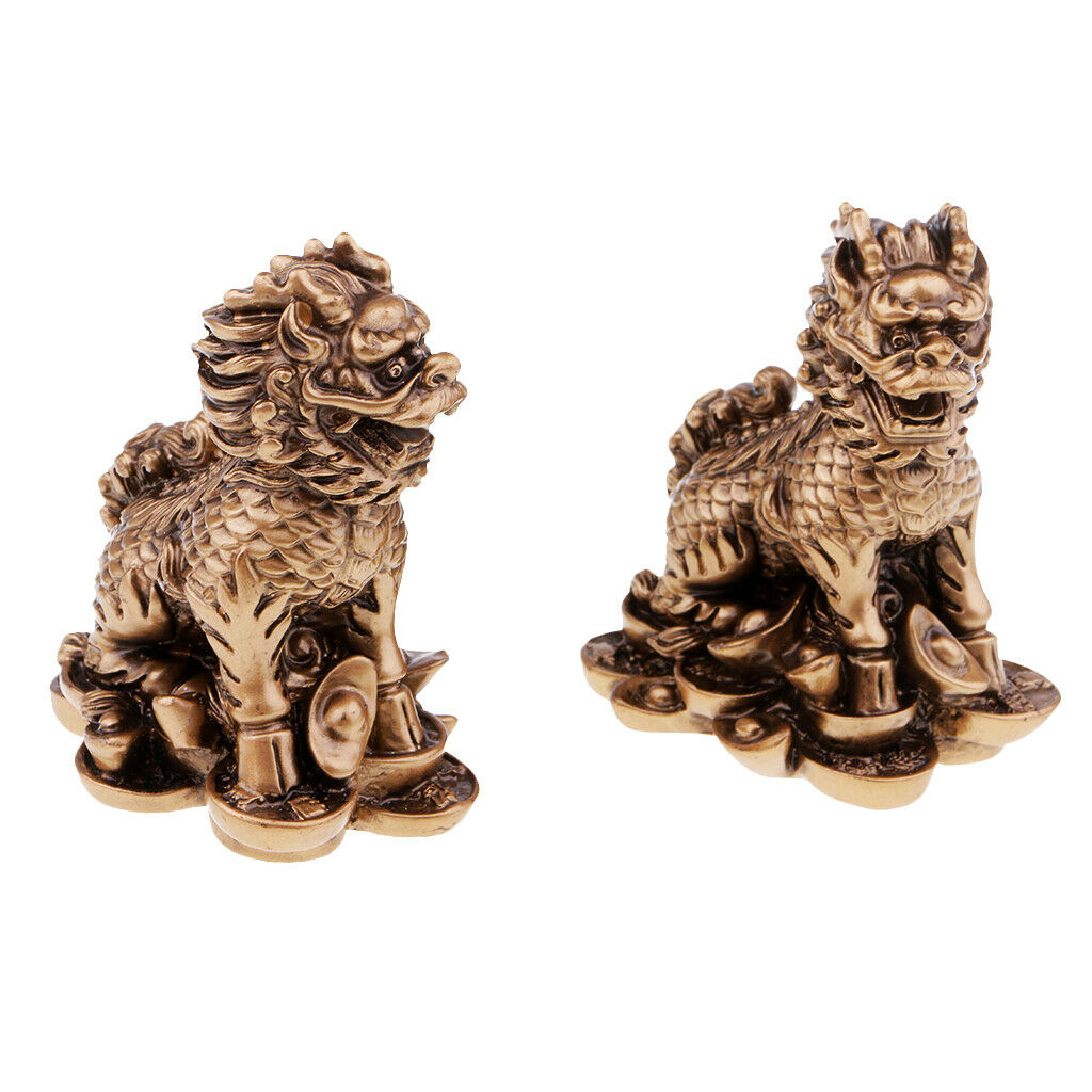 Two Lions Statues Art Decration Lion Sculpture Fengshui Arts Crafts