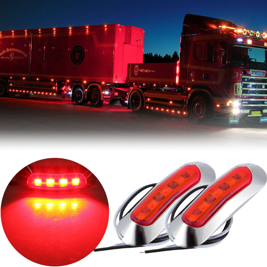 2pcs 3.5" Red Side Marker Clearance Light 4LED w/Chrome Bezel for Freightliner