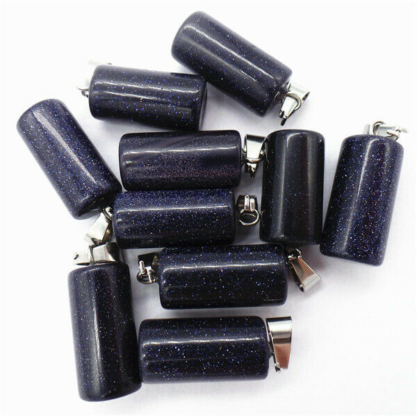 100Pcs 25x10mm Blue Sand Stone Cylinder Pendant Bead DIY Jewelry Making HH8201