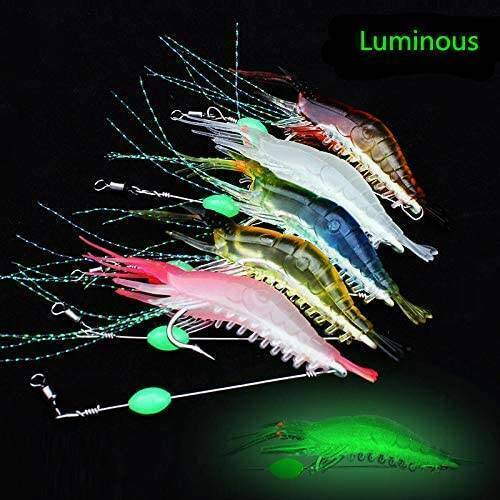 6Pcs/Set Soft Lifelike Shrimp Prawn Fishing Lures Luminous Shrimp Bead Hook Bait