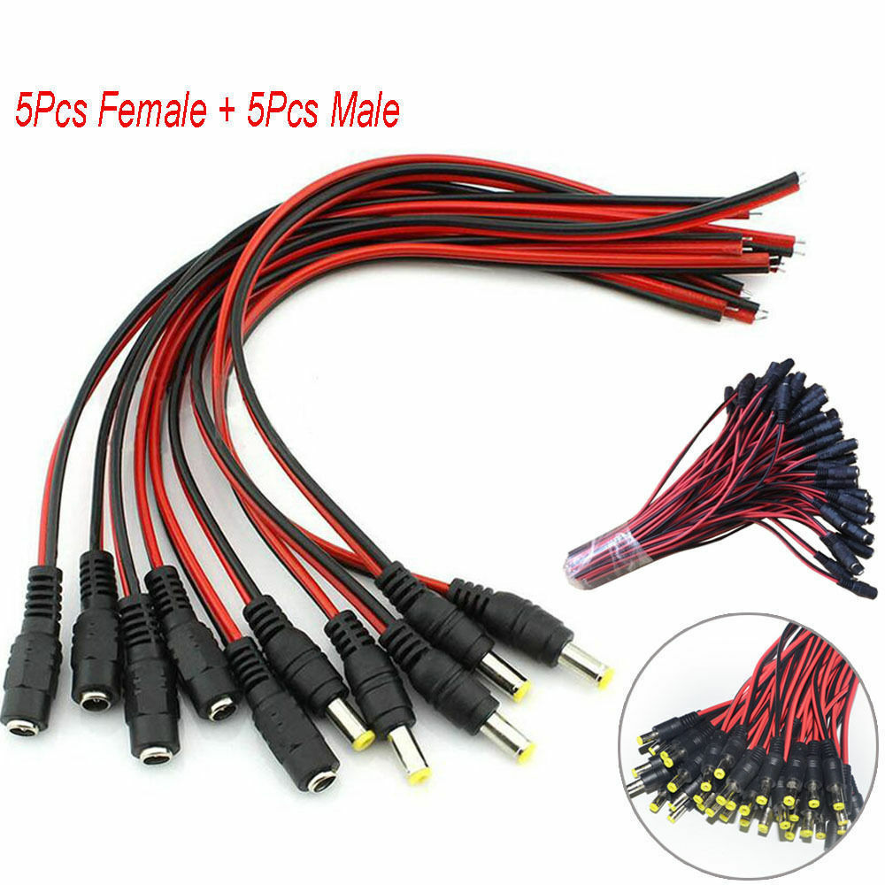 10Pcs 5.5x2.1mm Male+Female DC Power Socket Jack Plug Connector Cable 12V FOK NC