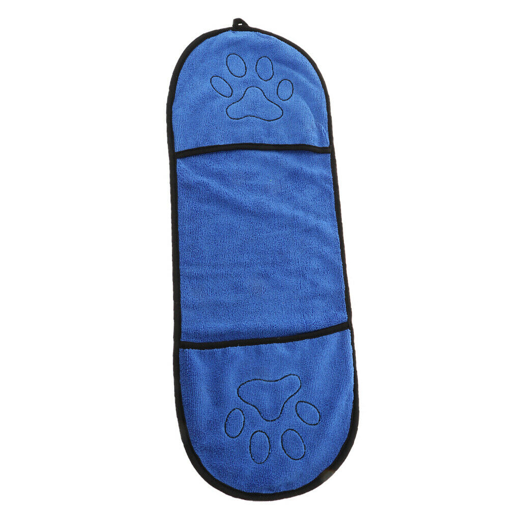Absorbent dog dry towel made of microfiber with handbags, blue