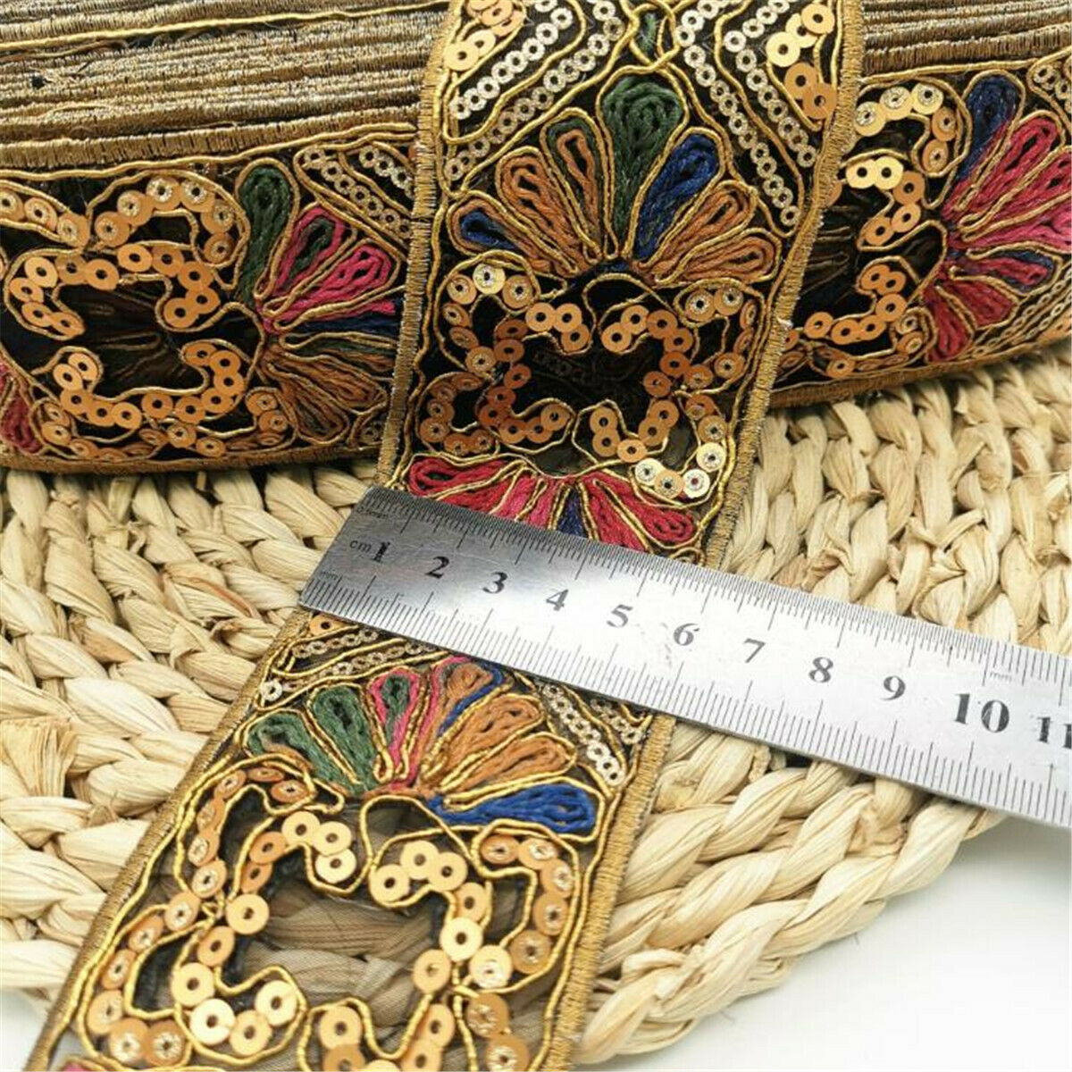 1 Yard Sequin Golden Thread Embroidered Lace Trim Ribbon DIY Clothing Sewing