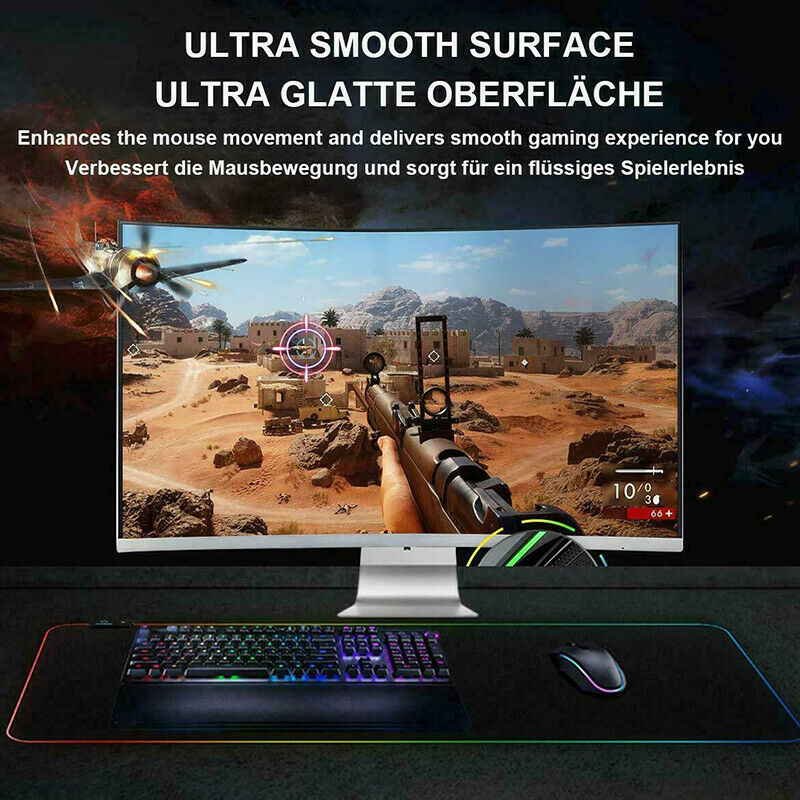 900 x 400mm Gaming LED RGB Pad Large Mousepad Anti-Slip PC Computer Desk Mat