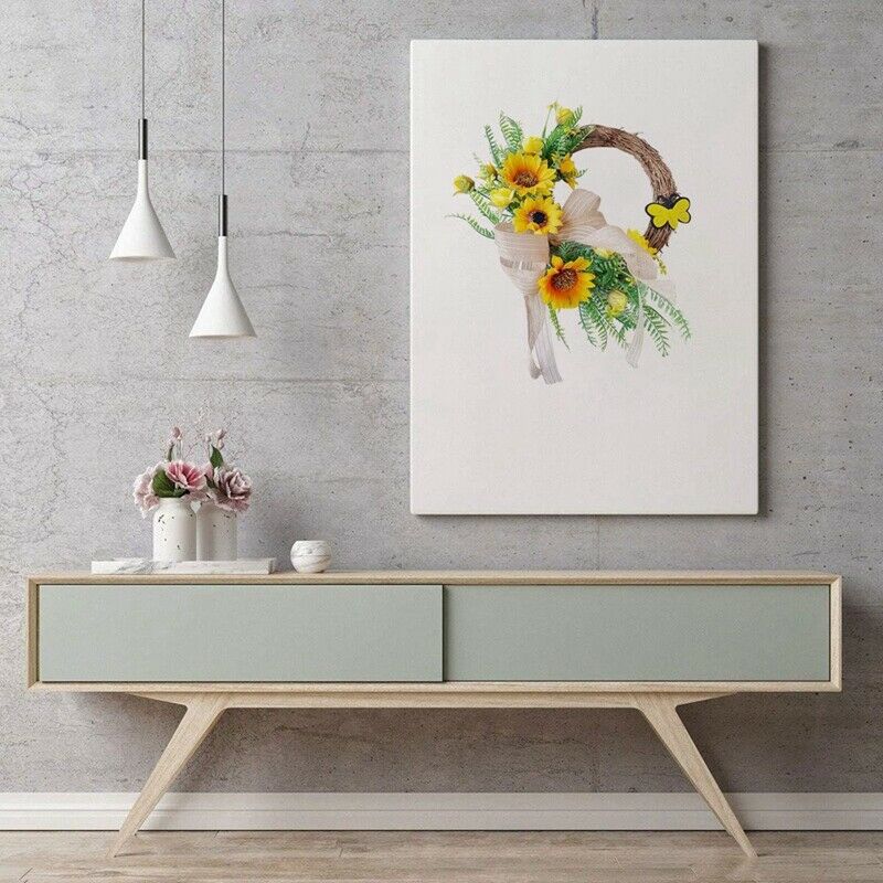 Artificial Sunflower Wreath Hanging Summer Autumn Front Door Garland for HomN5O3