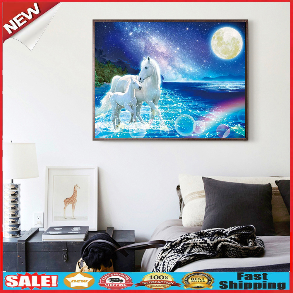 Two Horses DIY Diamond Painting Full Round Drill Rhinestone Cross Stitch @