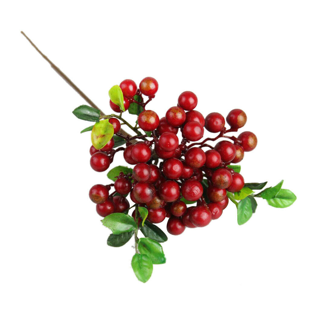 Artificial Plastic Plants Fruit Berries Branch Wedding Floral Decoration - Red
