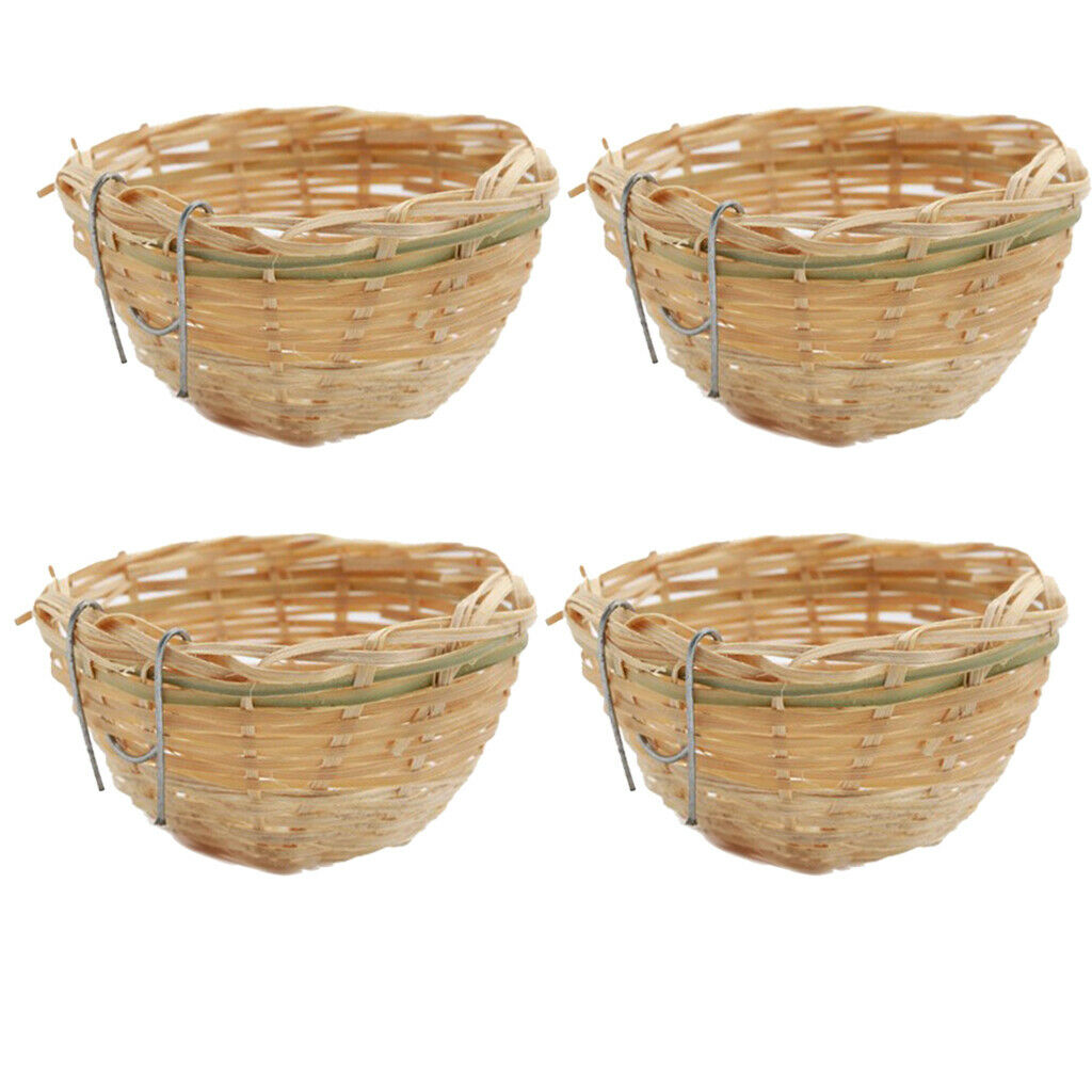 4Pcs Handmade Bamboo Bird Nest Bed Hanging Cage for Finch Canary Budgie Cozy