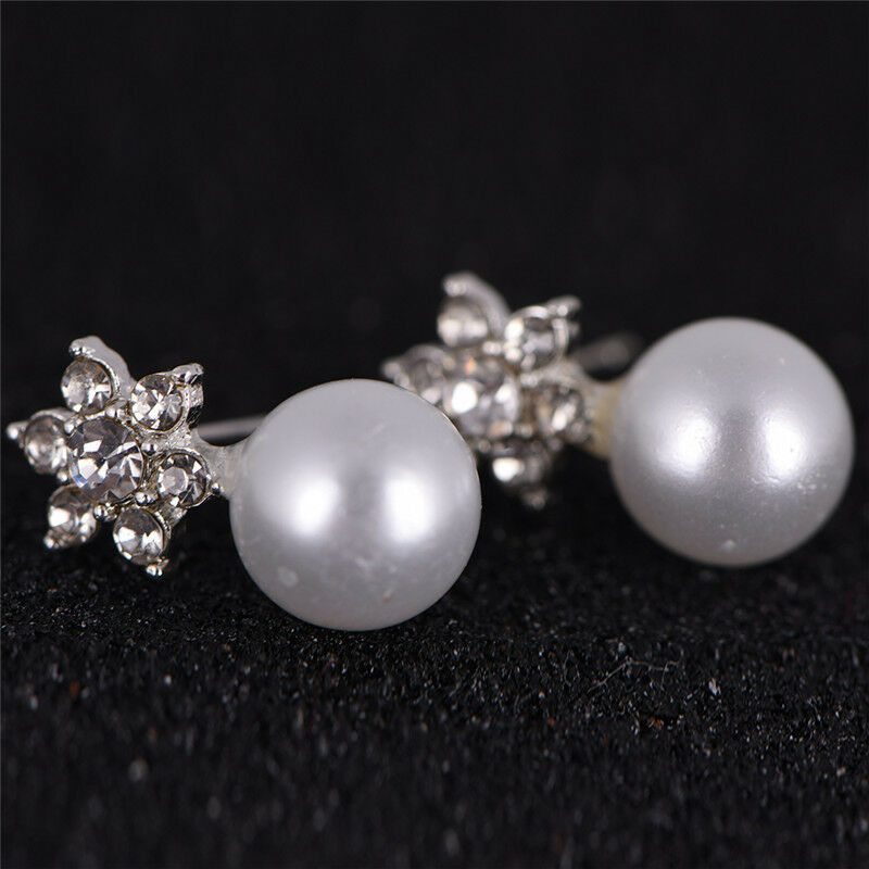 Snowflake Earrings Crystal Rhinestone Pearls Ear Stud Earring Women Jewe.l8