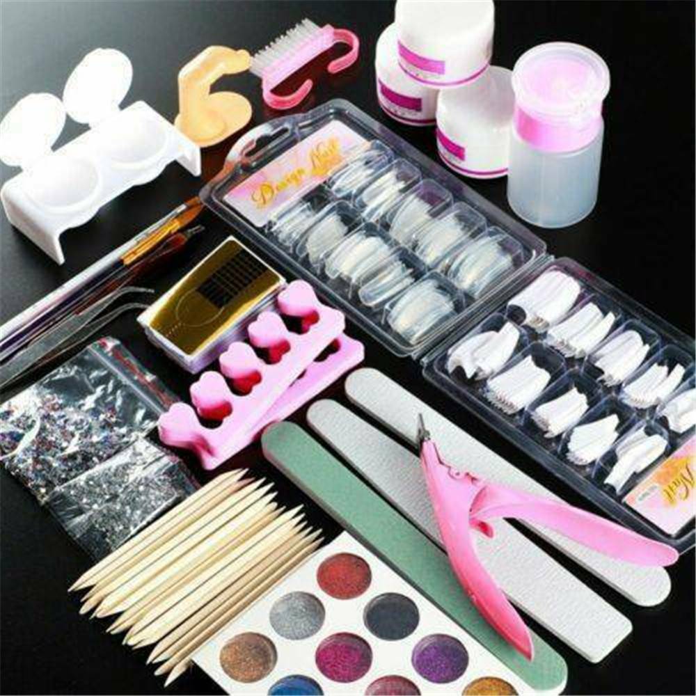 1 Set Full Acrylic Powder Nail Art Tool Set Tips Brush Manicure Tool Kit Lot ~
