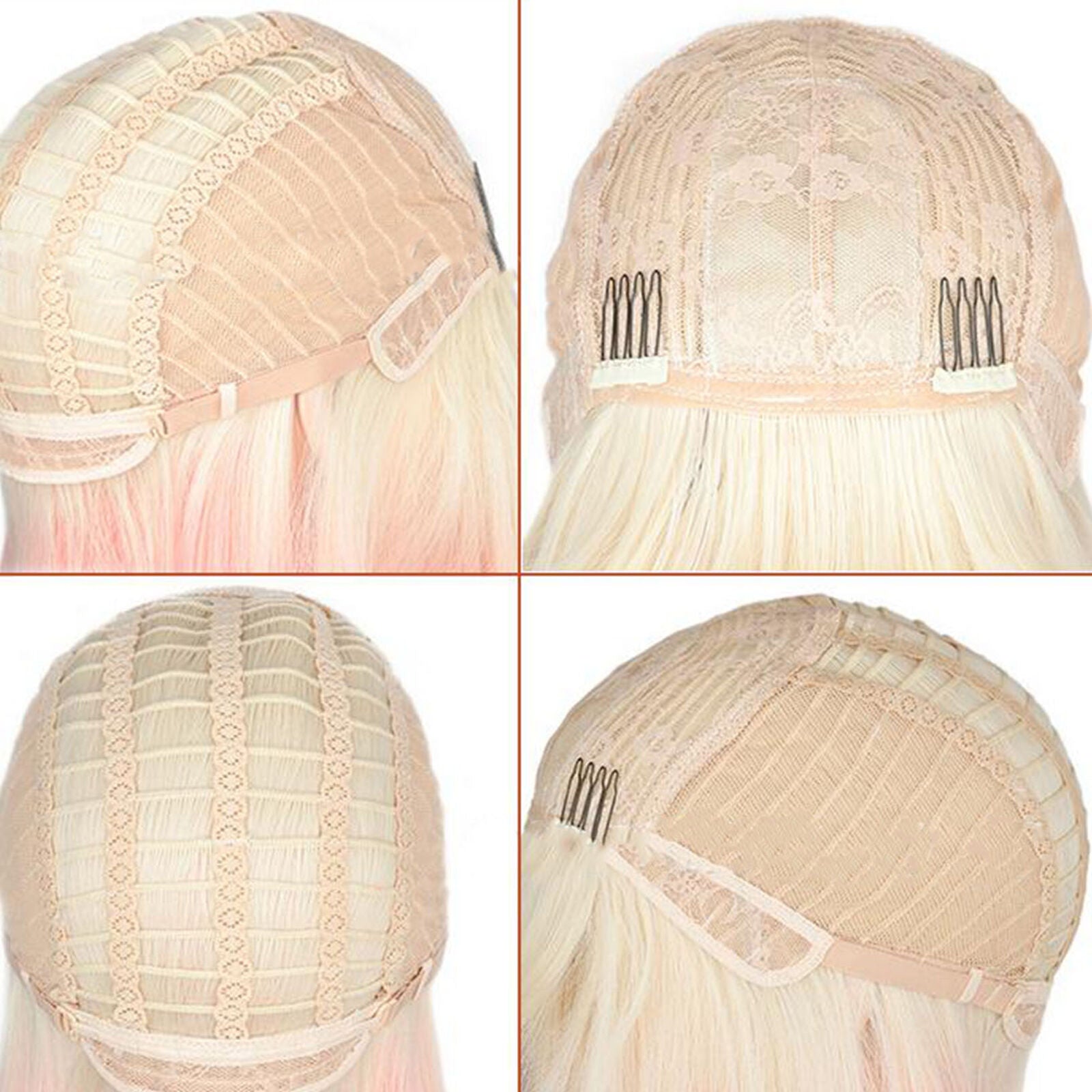 Fashion Women's Synthetic Wig Ombre Blonde Pink Short Straight Bob Wigs Bangs