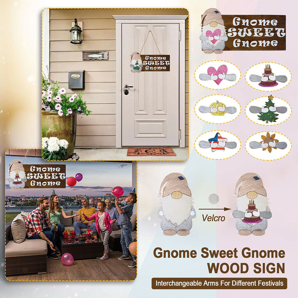 Gnome Sweet Gnome Seasonal Wood Sign Wall Hanging Porch Decor for Holiday