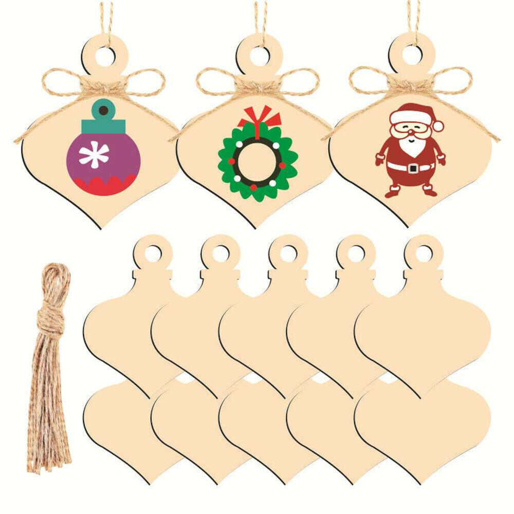 10X Wooden Christmas Tree Hanging Santa Pendant Xmas Ornament DIY Accessories