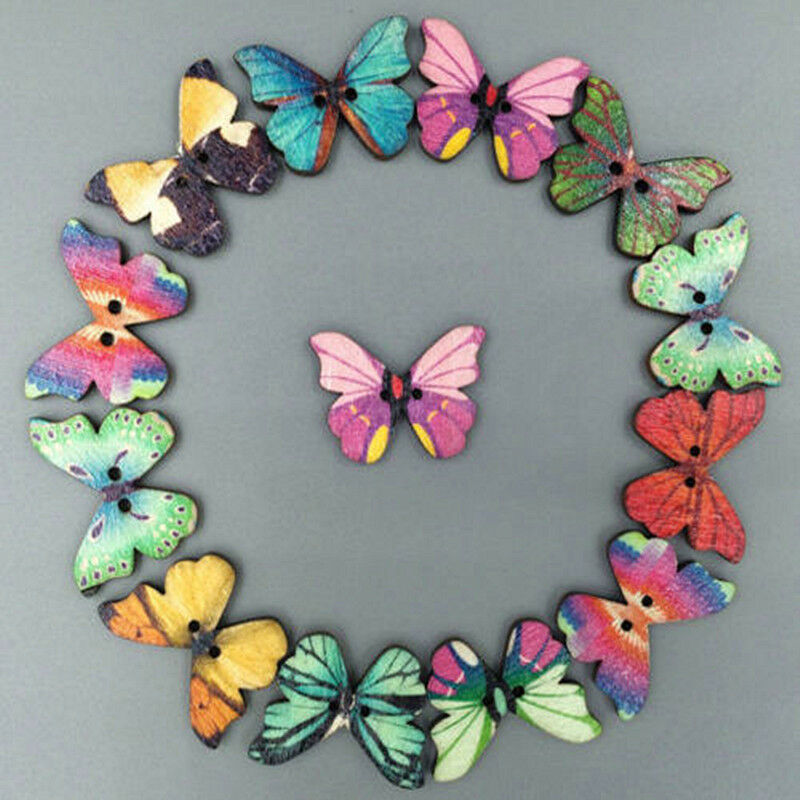 Lots 50Pcs Mixed Butterfly Phantom Wooden Sewing Buttons Scrapbooking 2 Holes