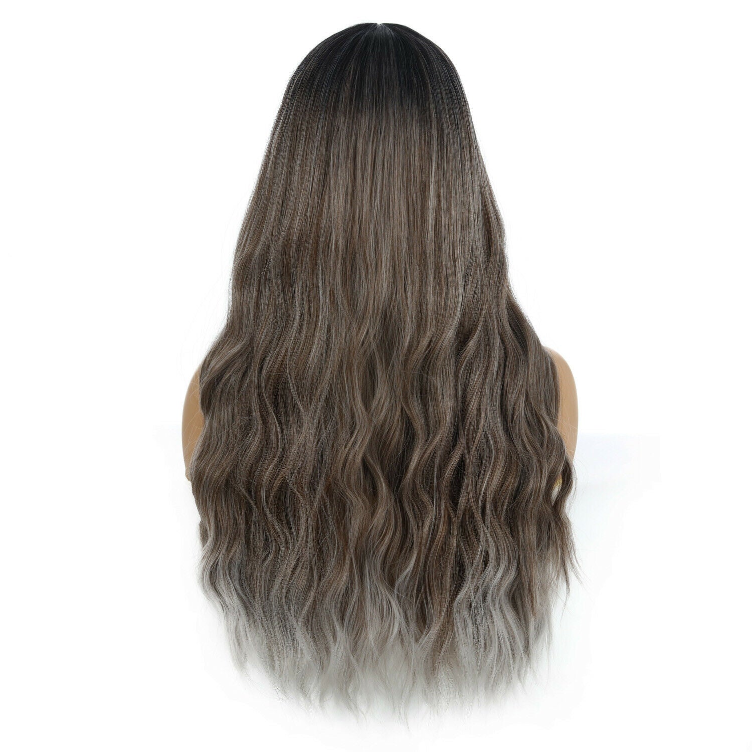 Generic Ladies Wavy Curly Hair Wig Gradient Long Curly Hair Wig Gray Brown