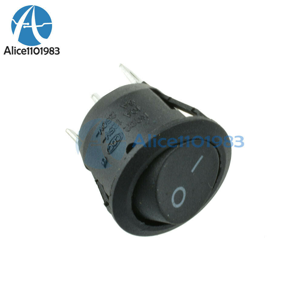 50PCS Black Mini Round Blue 3 Pin SPDT ON-OFF Rocker Switch Snap-in