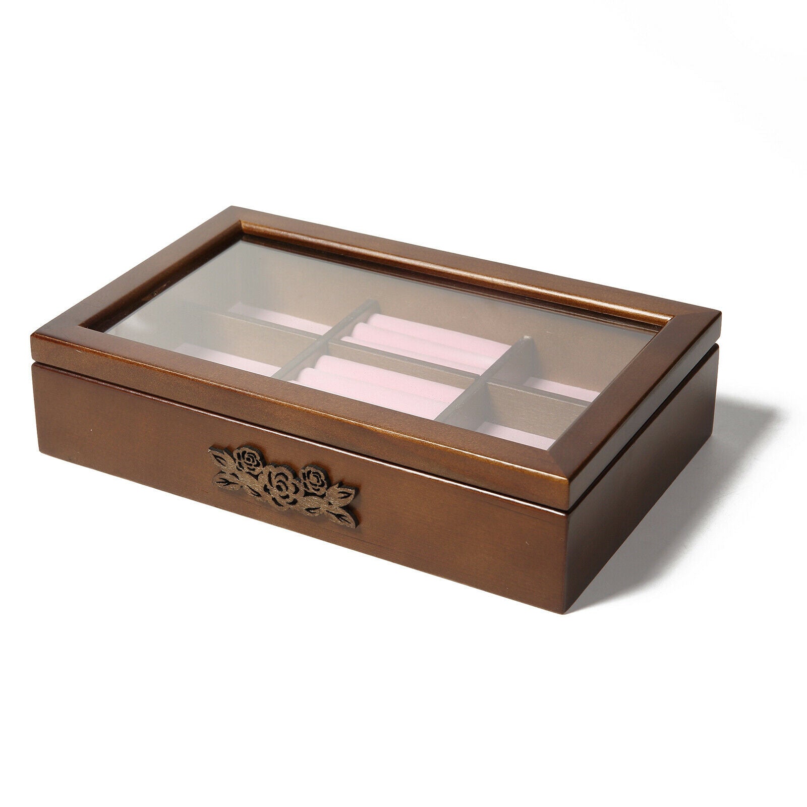 Clear Top Wooden Jewelry Display Box Case Watch Organizer Container Case