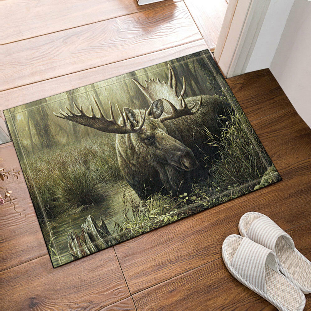Moose and forest Bathroom Bedroom Bath Mat Floor Rug Carpet Non Slip