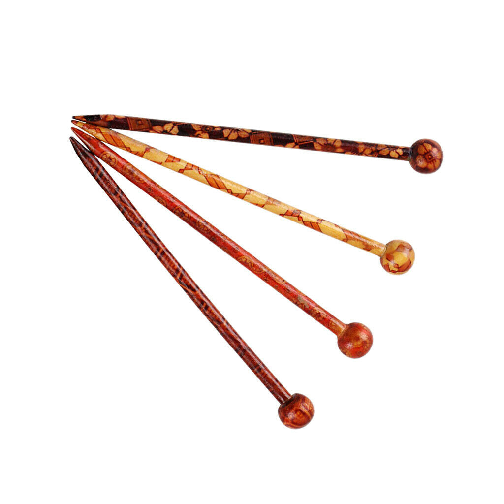 4x Traditional Print Wood Wooden Hair Pin Stick Chinese Style Hair Chopstick