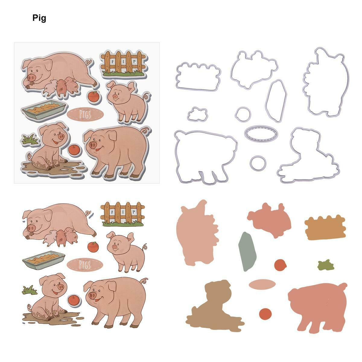 Pig Silicone Clear Stamp+Metal Cutting Dies Stencil Frame Scrapbook Decor @