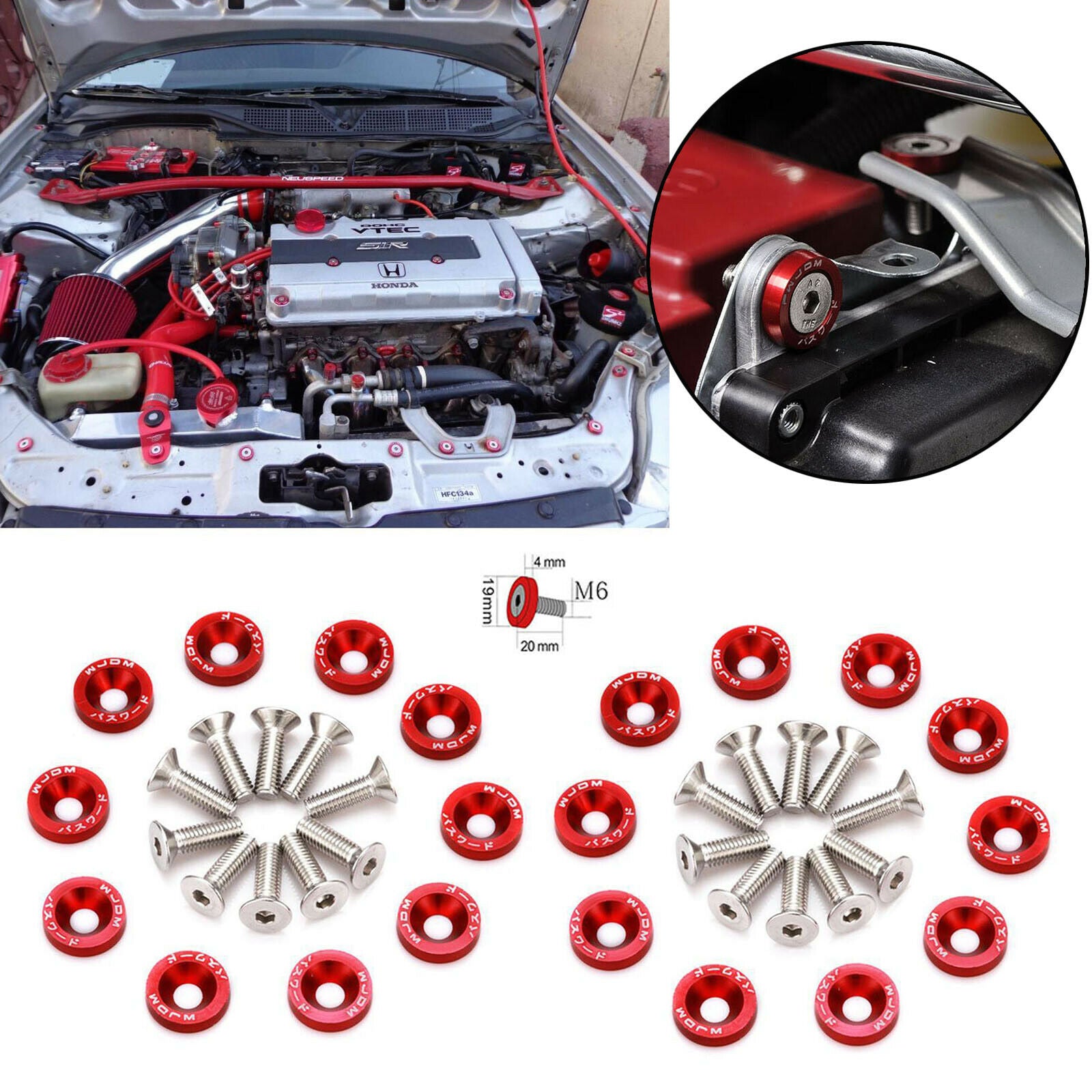 20pcs Red Billet Aluminum Fender/Bumper Washer/Bolt Engine Bay Dress Up Kit USA