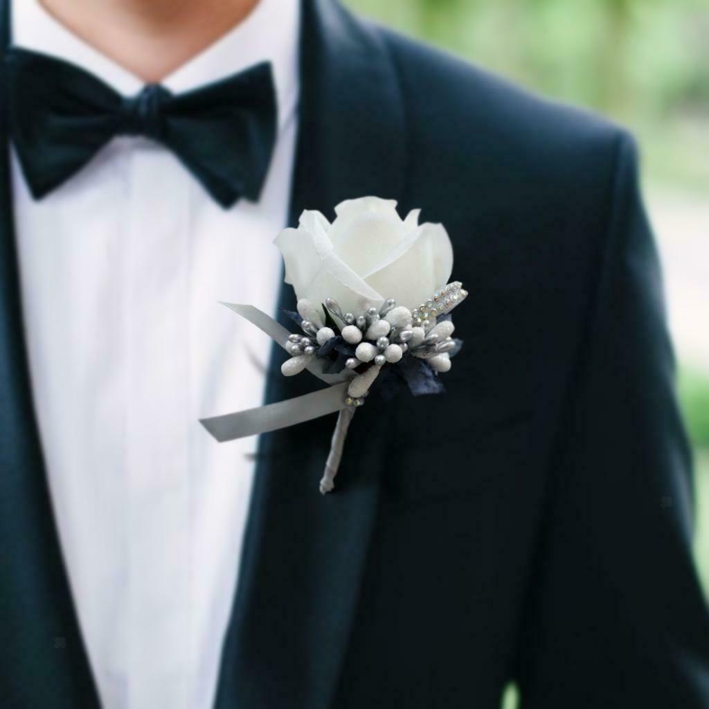 Rose Boutonniere Men's Lapel Pins Satin Flower 6 Pack Groom Wedding Boutonniere