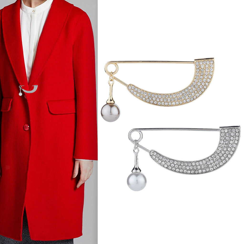 2 Pcs Women's Elegant Shawl Clip Sparkling Full Crystal Brooch Safety Pin